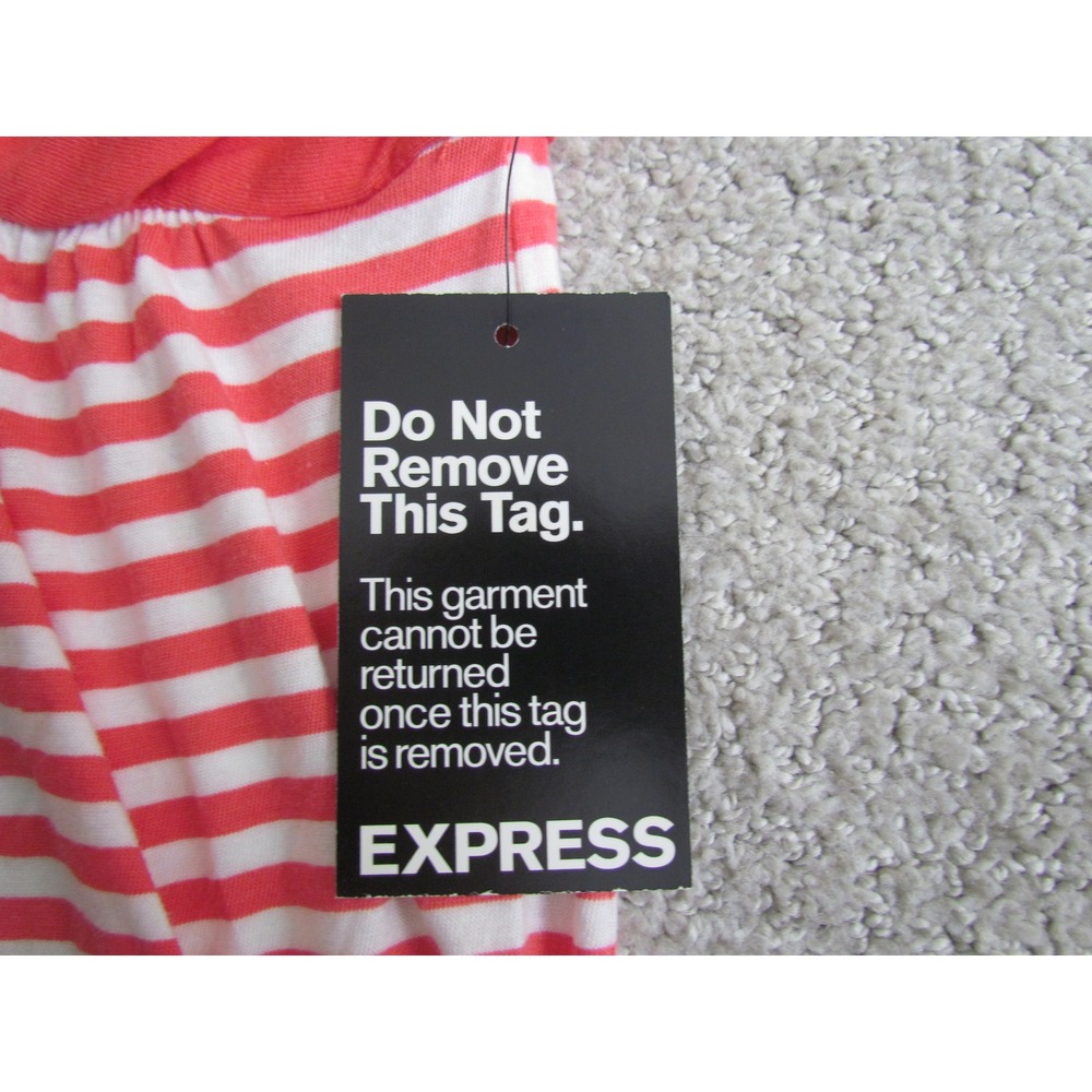NWT Express Strapless Dress Medium Coral Striped Ruched Summer Sun Dress - Picture 5 of 8